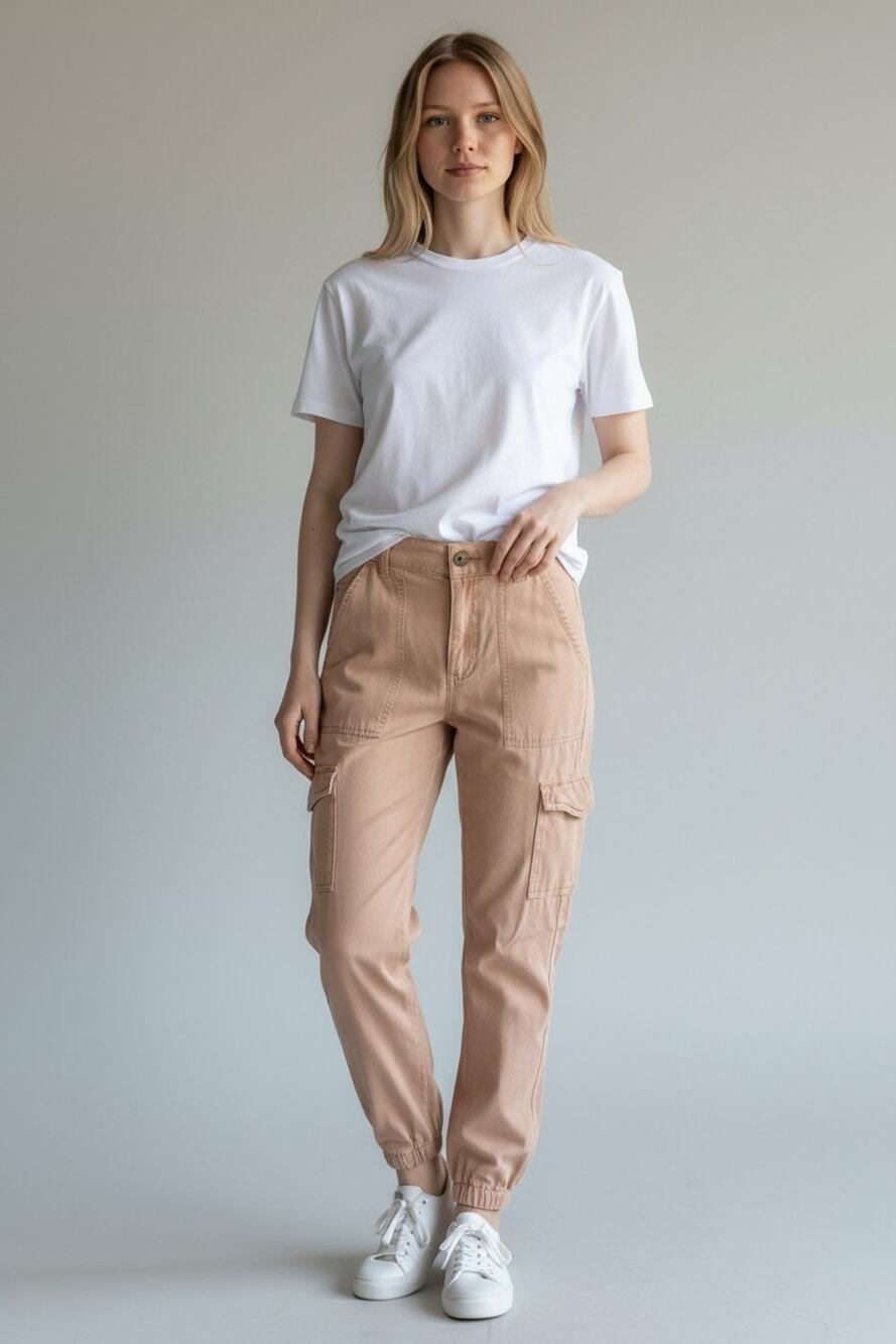 GUESS Cargo Jogger Pants Women's Size 24 Tan Beige Utility Ankle Zip